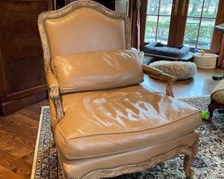 Minton-Spidell leather upholstered chairs with nailhead trim. In desert finish - 2 available. Each measures 29" W x 25" D. Photo 1 of 4.