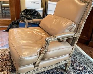 Minton-Spidell leather upholstered chairs with nailhead trim. In desert finish - 2 available. Each measures 29" W x 25" D. Photo 2 of 4.