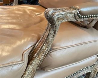 Minton-Spidell leather upholstered chairs with nailhead trim. In desert finish - 2 available. Each measures 29" W x 25" D. Photo 3 of 4.