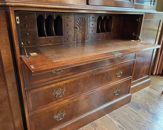 Trosby English secretary with leather-topped drop front desk. Measures 103.5" W x 93" H x 18" D. Photo 3 of 5.