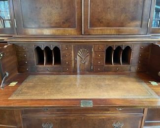 Trosby English secretary with leather-topped drop front desk. Measures 103.5" W x 93" H x 18" D. Photo 5 of 5.