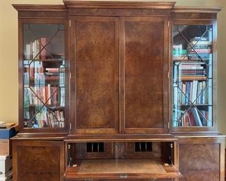 Trosby English secretary with leather-topped drop front desk. Measures 103.5" W x 93" H x 18" D. Photo 2 of 5.