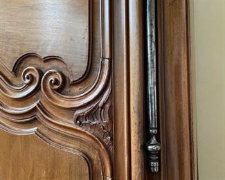 Antique French provincial wall cabinet with metal hardware. Measures 52" W x 26" D x 100"H. Photo 5 of 6.