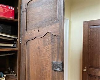 Antique French provincial wall cabinet with metal hardware. Measures 52" W x 26" D x 100"H. Photo 3 of 6.