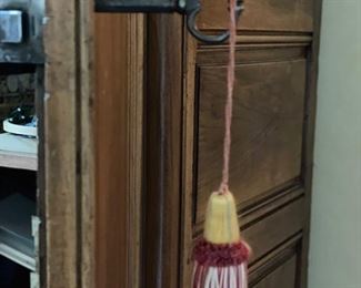 Antique French provincial wall cabinet with metal hardware. Measures 52" W x 26" D x 100"H. Photo 4 of 6.