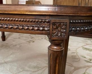 Gustavian-style cane-top cocktail table. Measures 36" W x 15" D x 18.5" H. Photo 3 of 3.