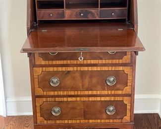 Antique drop leaf secretary with satinwood banding. Measures 24" W x 14" D x 40" H. Photo 2 of 3.