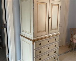 K. A. Roos cabinet with gilt wood trim. Measures 38" W x 24" D x 72.5" H. Photo 2 of 4.