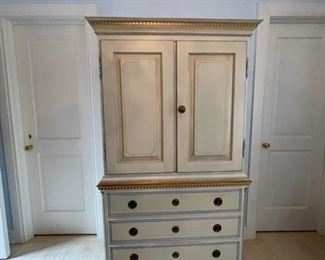 K. A. Roos cabinet with gilt wood trim. Measures 38" W x 24" D x 72.5" H. Photo 1 of 4.