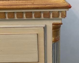 K. A. Roos bedside table with gilt dentil trim - 2 available. Each measures 21" x 20" D. Photo 2 of 3.
