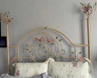 Custom Queen-size metal bed with bird adornments. Photos 2 of 5.