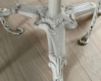 Antique oak top ice cream parlor table with wrought iron pedestal base and two twisted metal chairs. Table is 29" D. Photo 2 of 3.