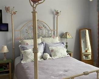 Custom Queen-size metal bed with bird adornments. Photos 1 of 5.
