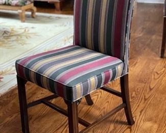Set of 4 Parsons-style upholstered dining chairs. Photo 1 of 3.
