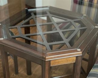 Vintage Chinese chippendale-style glass top pedestal table. Measures 48" x 48." Beautiful as is but paint for an updated vibe. Photo 1 of 3.