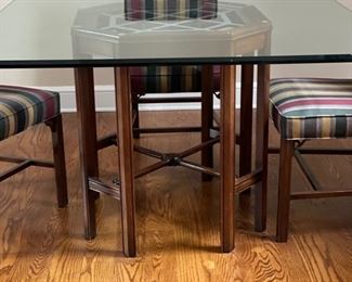 Vintage Chinese chippendale-style glass top pedestal table. Measures 48" x 48." Beautiful as is but paint for an updated vibe. Photo 2 of 3.