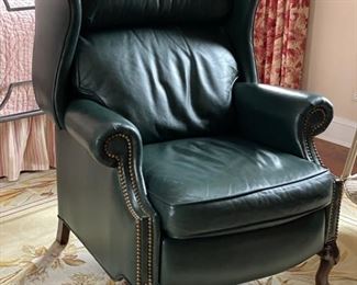 Leather Wing Back recliner chair with ball and claw feet and nailhead trim. Photo 1 of 3.