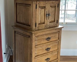 Vintage unfinished tall pine chest of drawers / cabinet. Measures 26" W x 21" D x 56" H. Photo 2 of 2.