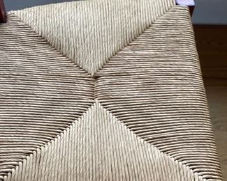 Pair of red ladder back chairs with rush seats. Photo 3 of 3.