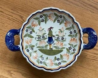 Antique Henriot Quimper shell handle bowl. Photo 1 of 2.