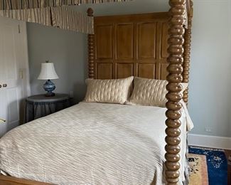 Hand carved English maple Queen four poster bed. Measures 87" H. Photo 1 of 2.