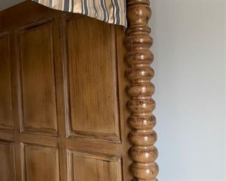 Hand carved English maple Queen four poster bed. Measures 87" H. Photo 2 of 2.