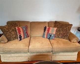 Crate & Barrel-style 80" sleeper sofa upholstered in Chenille fabric.