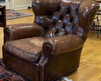Ralph Lauren Writer's tufted leather Chesterfield lounge chair -2 available. Each measures 40" W x 40" D. Photo 2 of 3.
