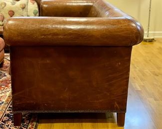 Ralph Lauren leather Chesterfield sofa with nailhead trim. Measures 85" W x 38" D. Photo 2 of 6.
