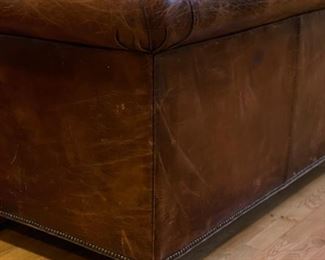 Ralph Lauren leather Chesterfield sofa with nailhead trim. Measures 85" W x 38" D. Photo 3 of 6.