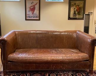 Ralph Lauren leather Chesterfield sofa with nailhead trim. Measures 85" W x 38" D. Photo 1 of 6.