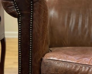 Ralph Lauren leather Chesterfield sofa with nailhead trim. Measures 85" W x 38" D. Photo 5 of 6.