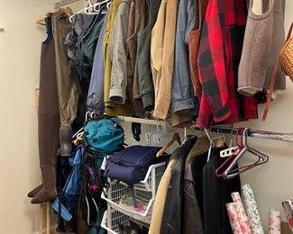 Sample of Men's size L coats and waders.