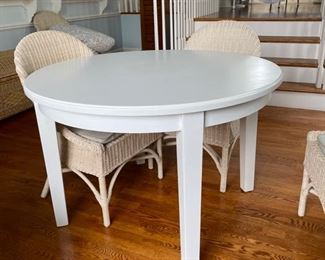 Pottery Barn white round dining table. Measures 46" D x 31" H with 27" clearance. Photo 1 of 2.