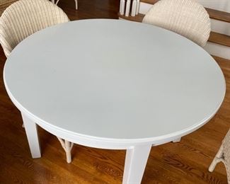Pottery Barn white round dining table. Measures 46" D x 31" H with 27" clearance. Photo 2 of 2.