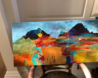Original Arizona Landscape. Acrylic on Canvas by Jean Nerenberg. Measures approximately 36” W x 20” H. Photo 1 of 2.