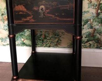 Ebony Etagere with Gilt Asian Motif. Photo 3 of 3.
