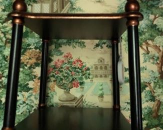 Ebony Etagere with Gilt Asian Motif. Photo 2 of 3.