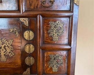 Vintage Korean Tansu, Two-Pieces with Footed Base with Doors & Drawers. Measures 37" W x 17" D x 67" H. Photo 2 of 4.