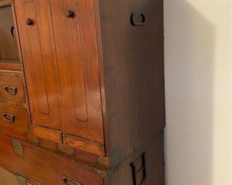 18th Century Elmwood Korean Tansu with Original Hardware and Bale Handles. Photo 2 of 6.