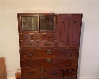 18th Century Elmwood Korean Tansu with Original Hardware and Bale Handles. Photo 1 of 6.