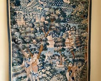 19th Century Reproduction of 17th Century Flemish Expansive Landscape with Figures. Measures approximately 3' x 7'.