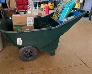 Wheelbarrow and potting soil.