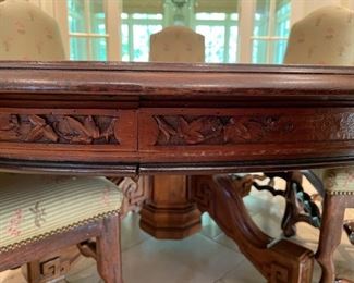 Antique French extension dining table. Measures 81" W x 64" x 28.5" H with 25" clearance. Comes with 46" W leaf and pads. Photo 4 of 5.