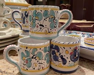 Sample of Hand-Painted Italian Ceramic Coffee Mugs.