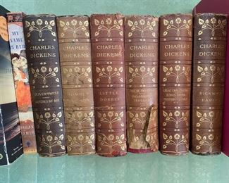 Set of 6 Leather-Bound Charles Dickens Books.