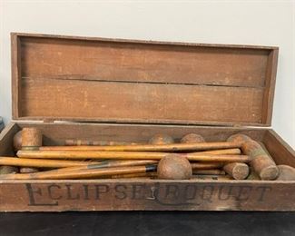 Antique Eclipse Croquet set in wooden box.