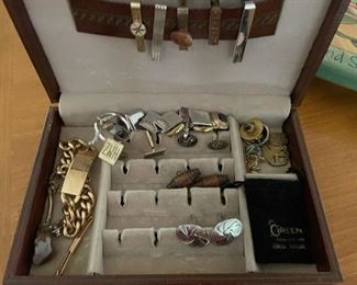 Cufflinks, gold rings, ID bracelet, and more.