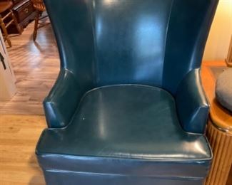 Beautiful Turquoise Green Leather High Back Chair with Metal Stud Accents