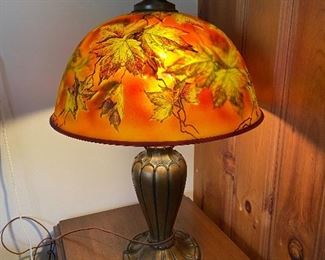 Terrific Early 1900's Reverse Painted Lamp probably Pittsburg